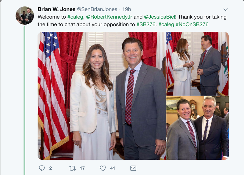 Illustration for article titled Well, Here's Jessica Biel Apparently Lobbying California Lawmakers Alongside Anti-Vaccine Activist Robert F. Kennedy Jr.